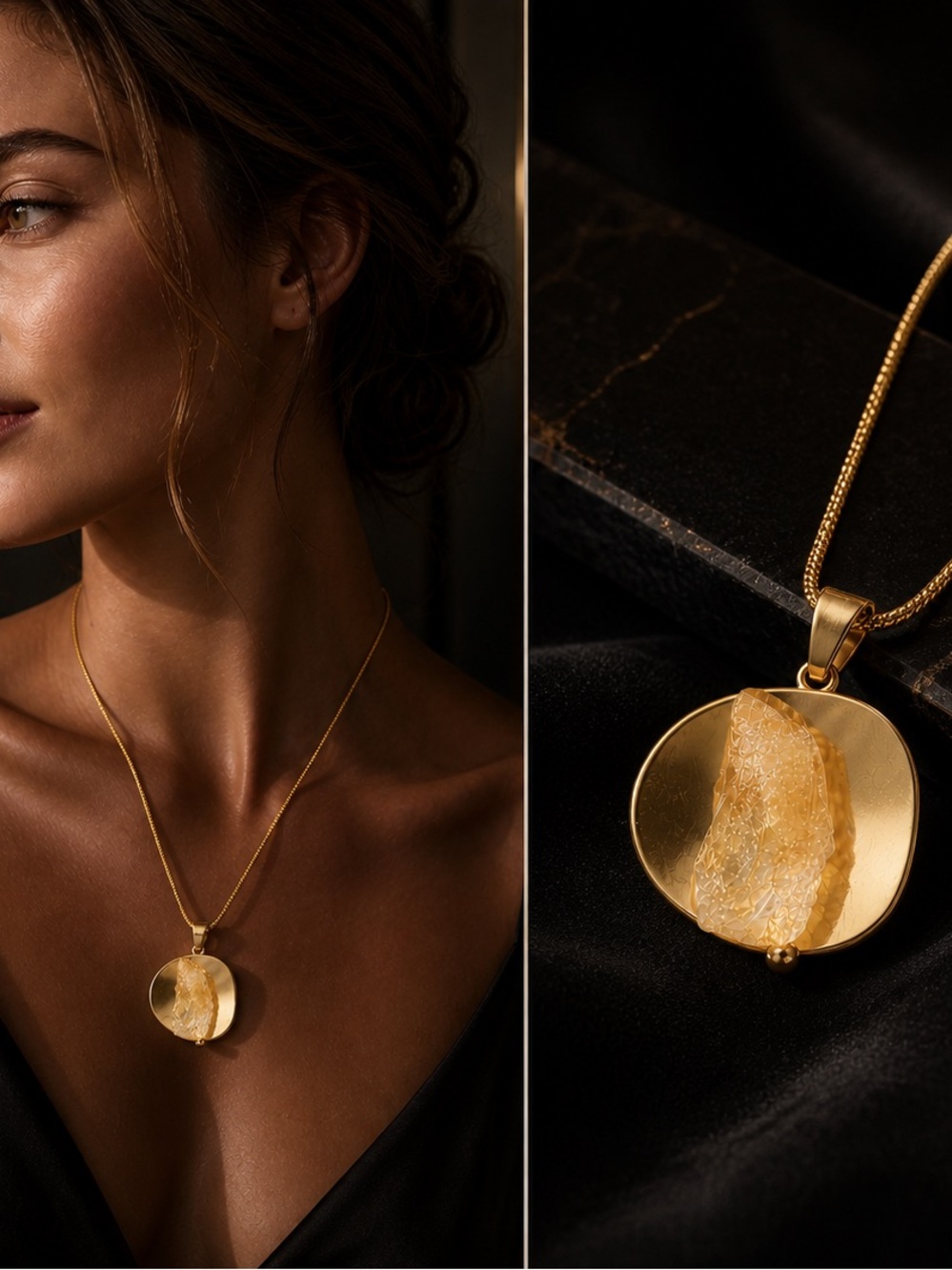 Handmade Citrine Pendant Necklace Gold Organic Statement Jewelry - Picture 10 of 10